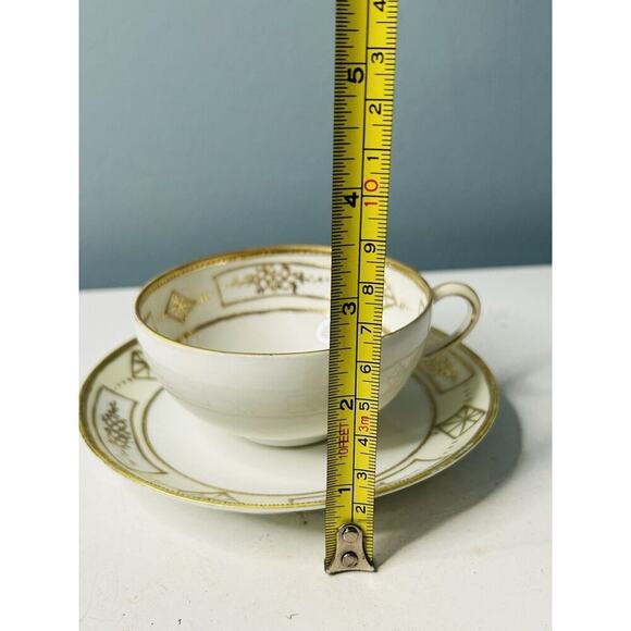 Vintage Hand Painted Nippon Japan Tea Cup & Saucer Gold Flowers Diamonds Teacup - Picture 2 of 11